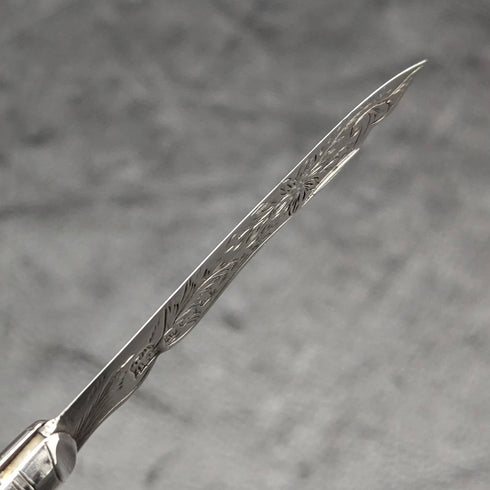 1910 British Antique White Pearl Shell Handle Pure Silver Engraving Blade Folding Pen Knife